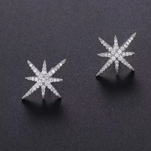 **NEW Silver Diamond Star Drop Earrings - Picture 3 of 6